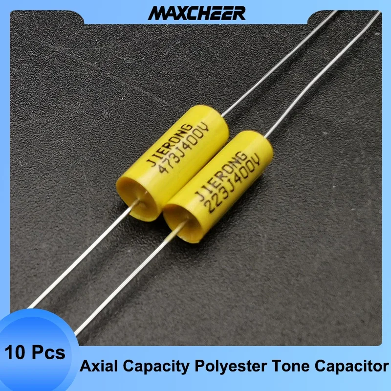 10Pcs Axial Capacity Polyester Capacitor 223J400V/473J400V 0.022uf/0.047uf Brass Leg Electric Guitar Tone Capacitor Yellow