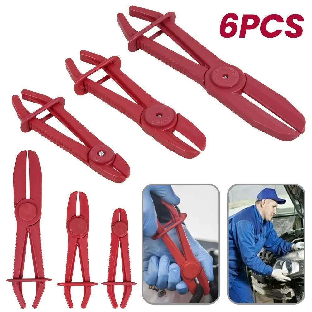 6Pcs Hose Clamp Kit Plastic Hose Clamp Tool Set Brake Fuel Water Line Clamp Plier Hands Free Tool Car Repair Tools Hose Pliers