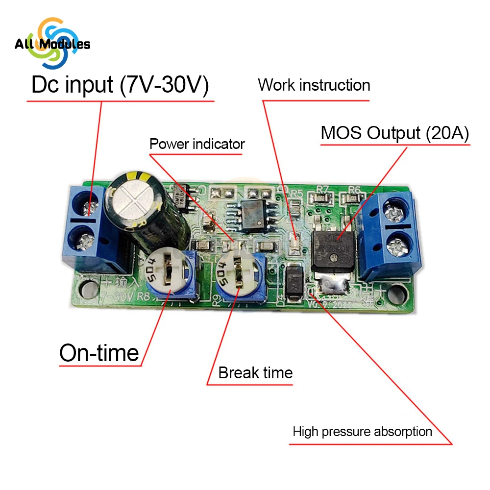 DC 7-30V Digital LED Relay Board Dual-MOS Trigger Cycle Timing Circuit Switch Timer Delay Module