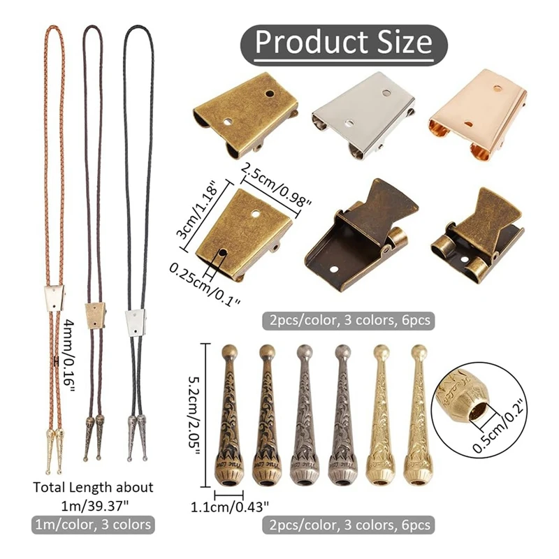 L47A-ネクタイ作成キット、ネクタイヘッド交換用エンドキャップキット、6つの合金ワイヤーエンド、6つの鉄ネクタイスライドバックル付き、ネクタイ作成に最適