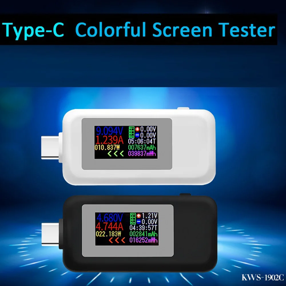 Type-C USB Tester Current 4-30V USB-C Voltage Current Tester Timing Ammeter 10 in 1 USB-C Charging Color