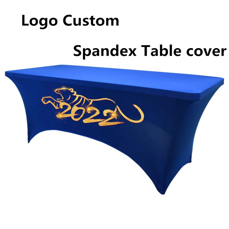 

Custom Logo spandex Table cover 4ft 6ft 8ft Stretch table cloth Hotel banquet wedding Exhibition counter Decor tablecloth