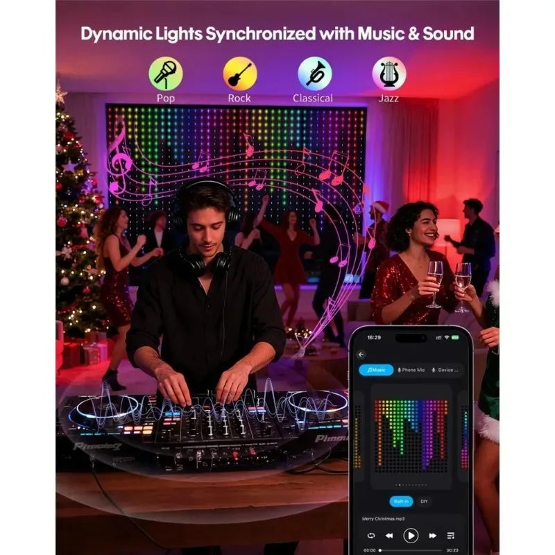 Smart LED Curtain String Lights App Control Music Sync DIY Pattern Fairy Lights Waterproof Window Wedding Party Home Decor