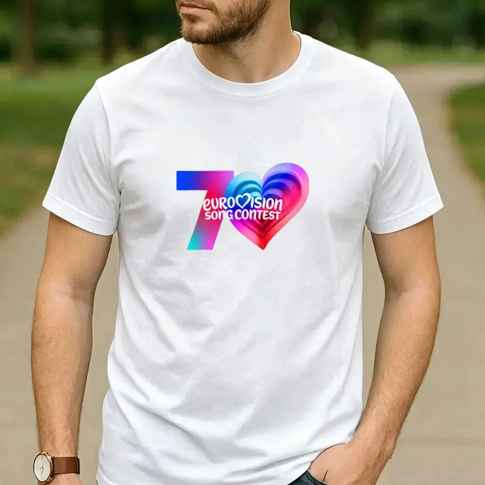 Eurovision 70th Anniversary Vienna 2026 Cotton T Shirt Rainbow Gradient 70 Heart Front Print Unisex Music Lover Fan Casual Tee