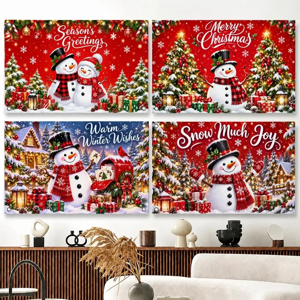 Merry Christmas Snowman Snowflake Flags decor flag banner,wall hanging flag,indoor outdoor wall decor,yard garden porch patio