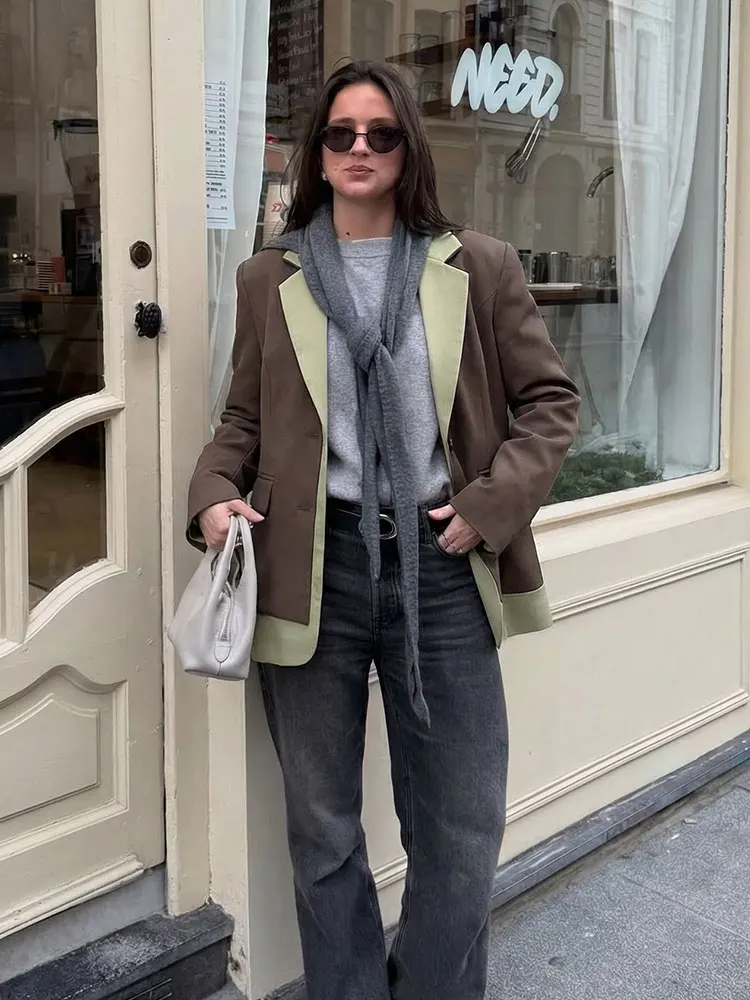 HH, chaqueta de retazos a la moda para mujer, chaqueta de traje de manga larga con una hilera de botones, tendencia de primavera y otoño, prendas de vestir elegantes para mujer de calle alta