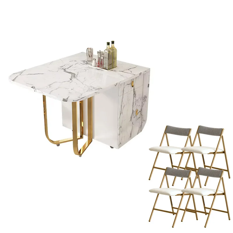 

(Стул + 4 стула) Складной обеденный стол и набор складных обеденных стульев, подвижный складной обеденный стол с 4 опорными ножками