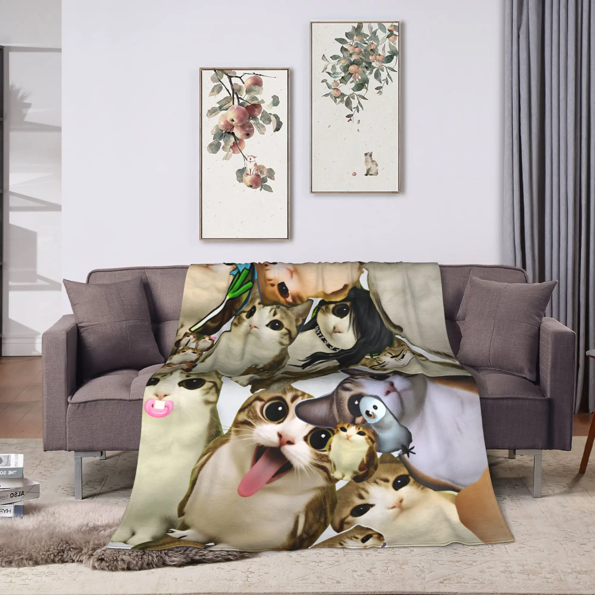Meowl Cat Meme Chaos Collage Comfortable Blanket  Trend Travel Bedding Throws Couch Bed Flannel Bedspread Sofa Bed Cover