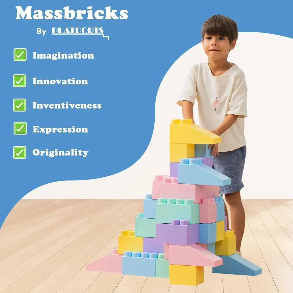 48 ชิ้น Pastel Big Blocks + ล้อ - บล็อกตัวต่อขนาดใหญ่ - บล็อกตัวต่อยักษ์ - บล็อกจัมโบ้ - บล็อกขนาดใหญ่สําหรับเด็ก