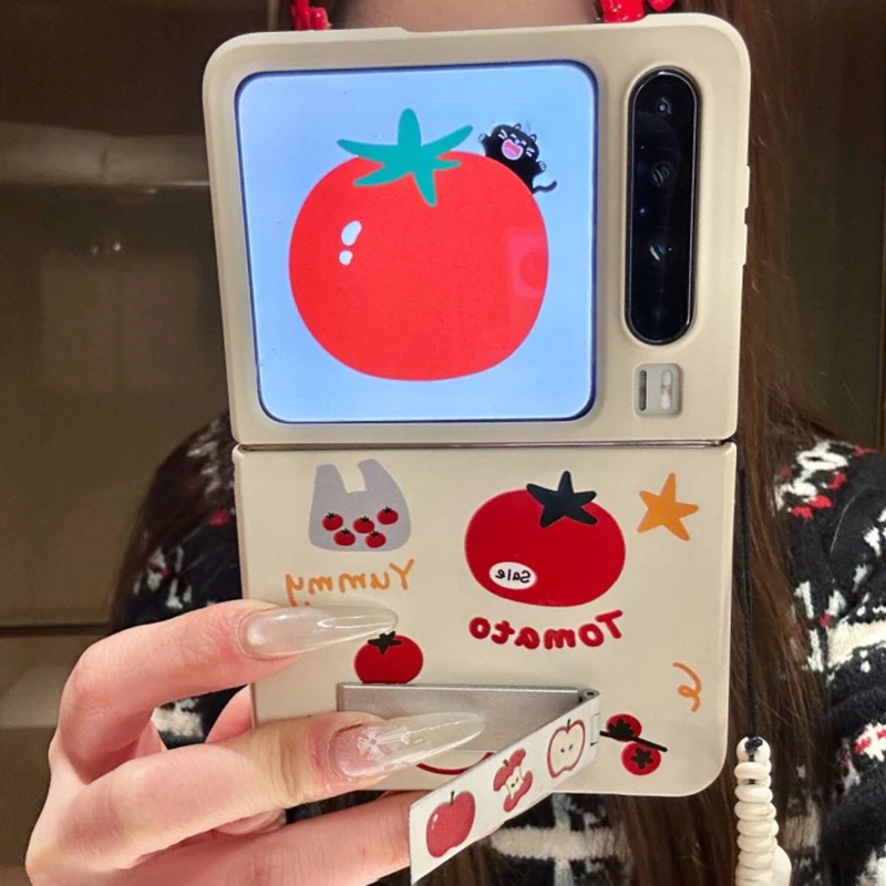zflip7 case tomato cute flip case for Samsung Galaxy Z Flip7 zflip6 zflip5 zflip4 zflip3 phone case with stand kawaii cases