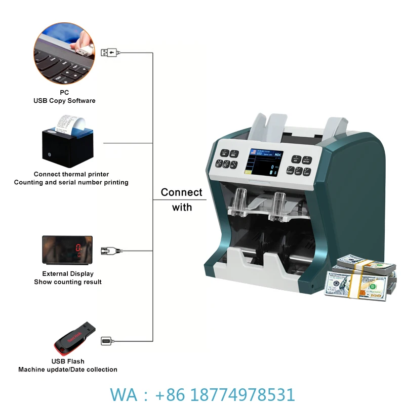 Sorting Portable Bill Counter World MachinesTwo Pocket CIS Cash Counter and Detector Mix Counting