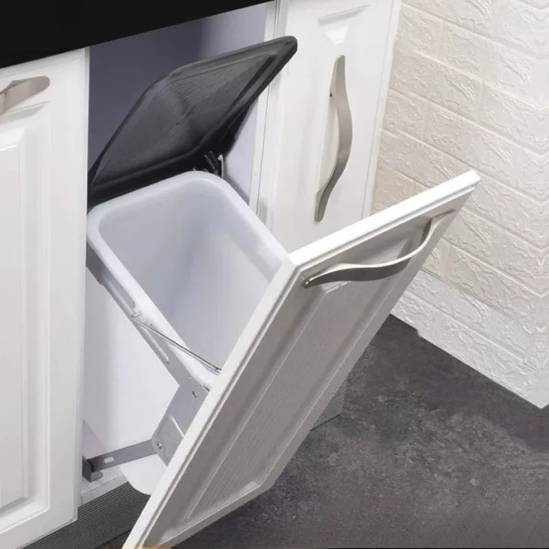 Plastic Embedded Trash Can Portable Kitchen Garbage Cube with Lid Oblique Opening with Handle Waste Bins Luxury Modern Furniture
