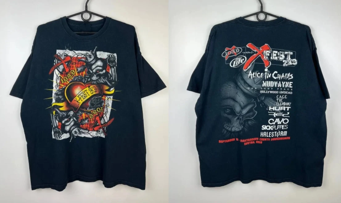 Camiseta Retrô X-Fest Alice in Chains 2009 com Estampa de Concerto - Camiseta Casual Estampada Retrô de Banda