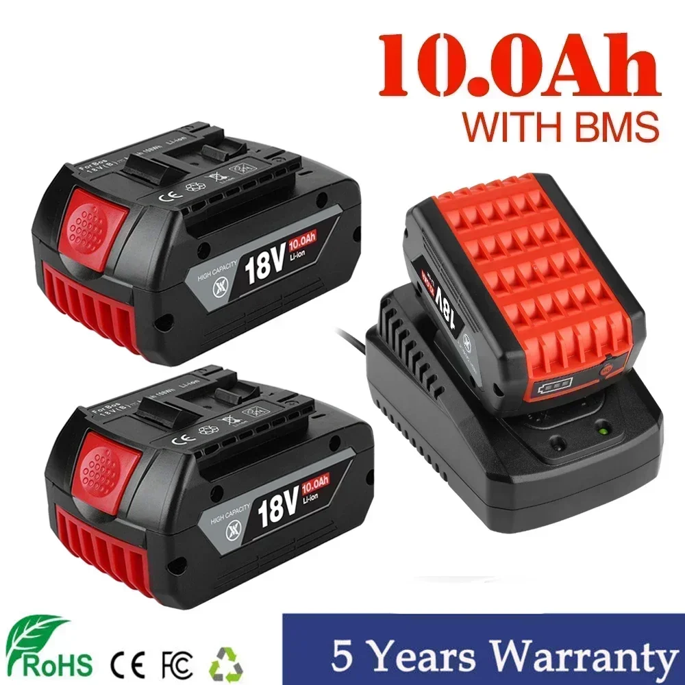 보쉬 전동 공구용 충전식 리튬 이온 배터리, 18V 10Ah, 백업 6000mah, 휴대용 교체 BAT609 표시등, 신제품