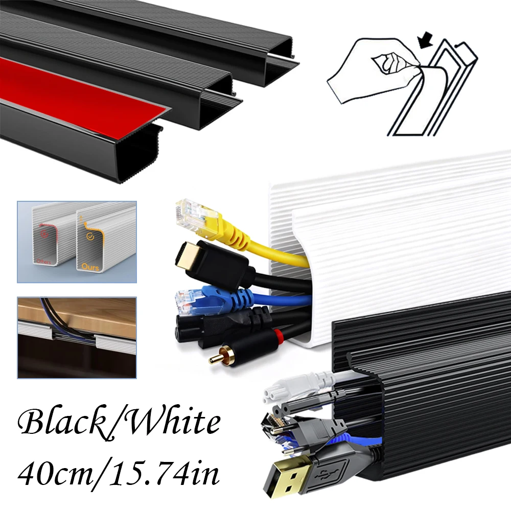 1-3pc Self Adhesive Under Desk Cable Management Tray Power Wire Hider Strip Cord Holder No Drilling Wire Organizer Cable Raceway