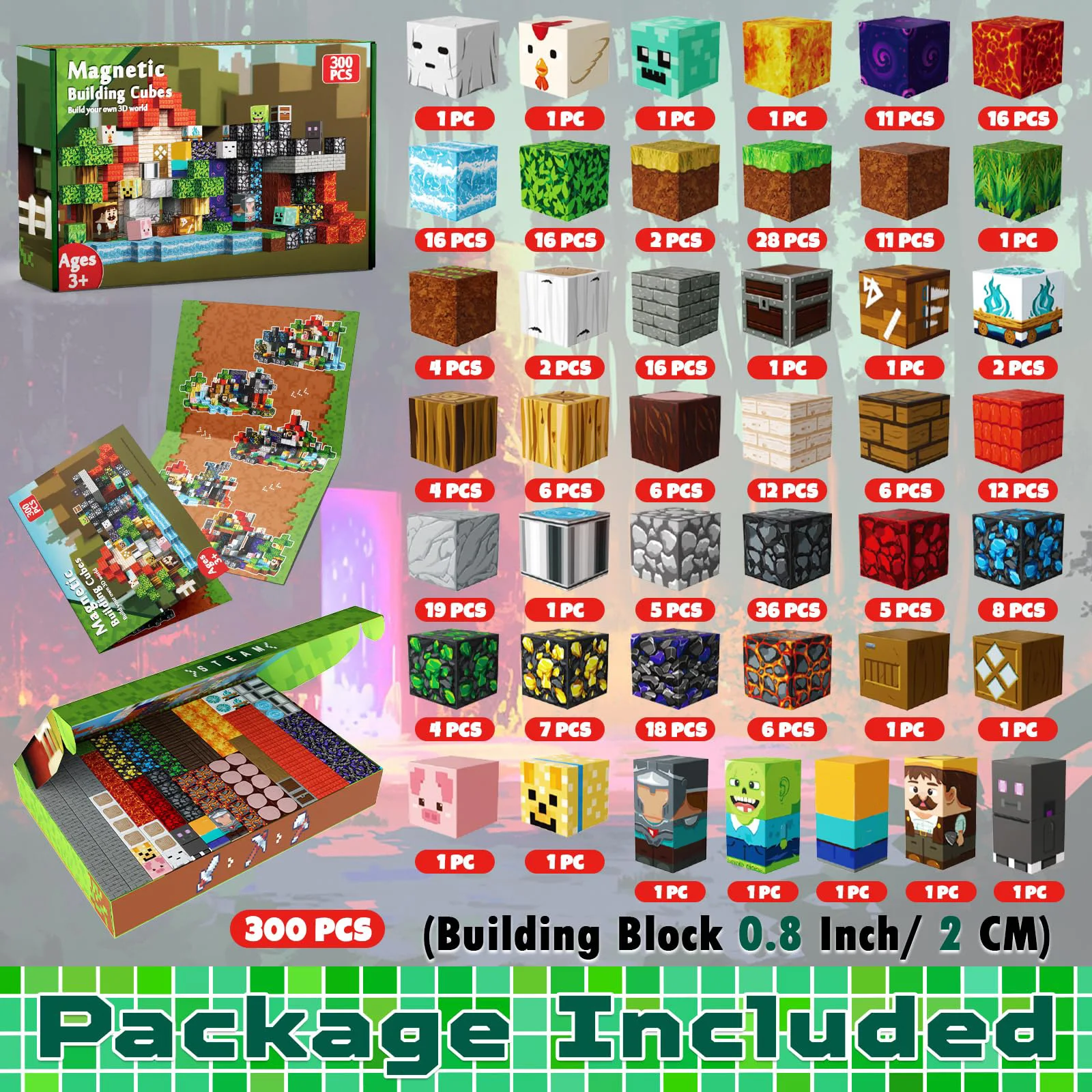 300-teilige magnetische Bausteine, magnetisches Konstruktionsspielzeug, 3D ineinandergreifende Bausteine, Montessori Sensorikspielzeug, MINT-Lernspielzeug