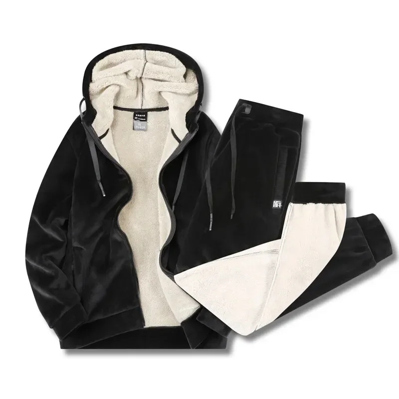 Cashmere Tracksuit Men's Sets Fleece Thick Hooded Brand Casual Track Suits Men's Sets Jacket + pant Warm Fur Winter Sweatshirt image 6