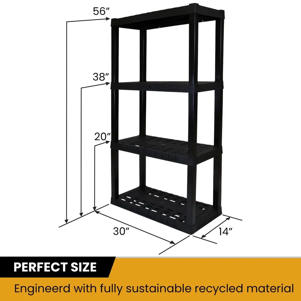 Plastic Garage Shelves 4-Tier Heavy Duty Shelving Unit Versatile Storage Solution Home or Office Durable Rust-Resistant Snap Fit