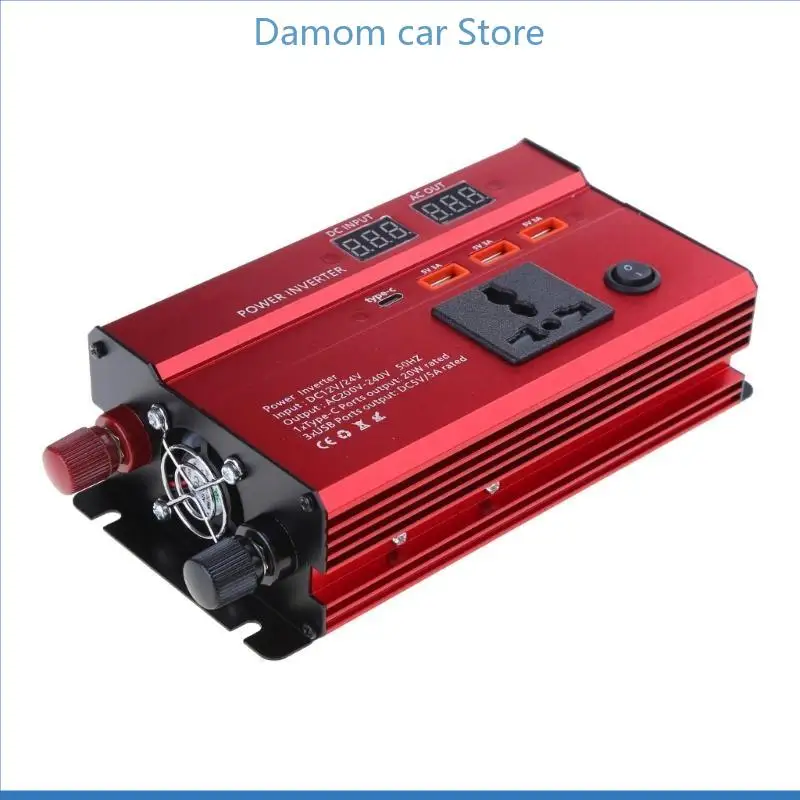 

A2UC Car Power Inverter LED Display 12V 24V To 220V Converter Adapter 4 USB