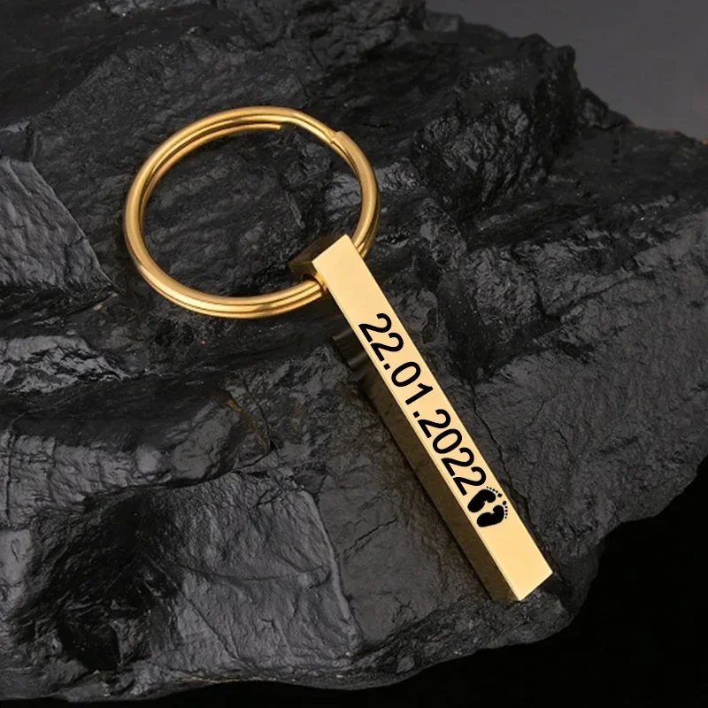 Trendy 2023 Personalized Stainless Steel Keyrings Custom Name Date Keychains For Women Men Jewelfy Gift