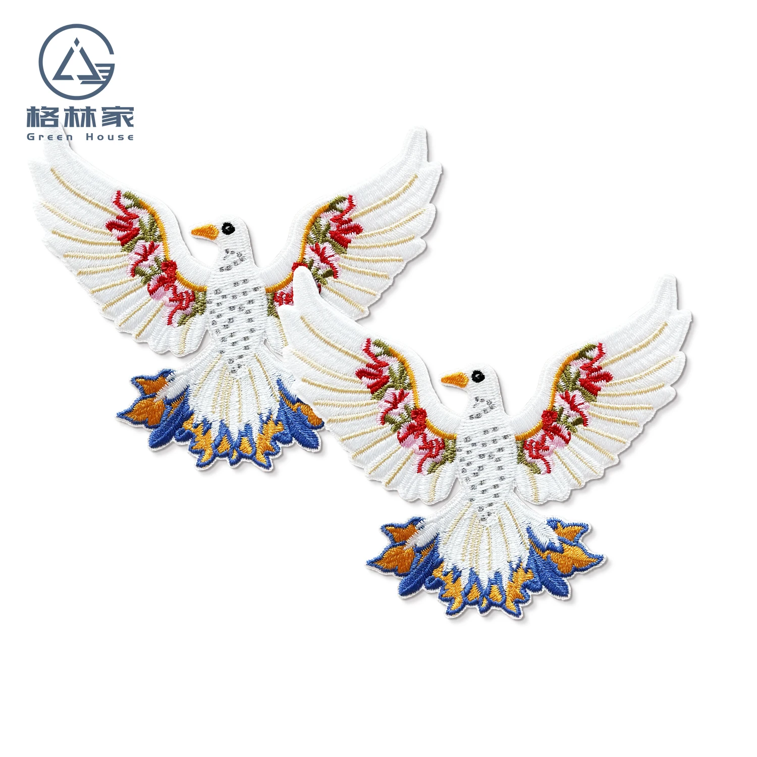 White Peace Dove Embroidery Patches for Clothing Animal Pure Bird with Flowers Iron on Jackets Sewing Embroidered Appliques DIY