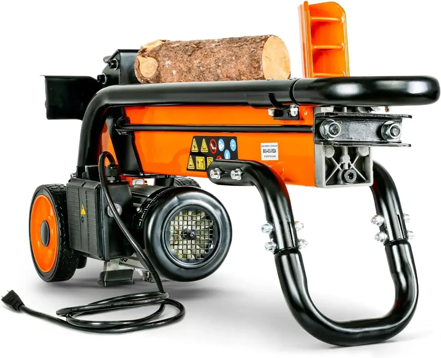 Log Splitter Electric Portable 6 Ton Ram System 1-3/4eHP 15Amp 1500Watt Motor Horizontal Full Beam with Steel Wedge