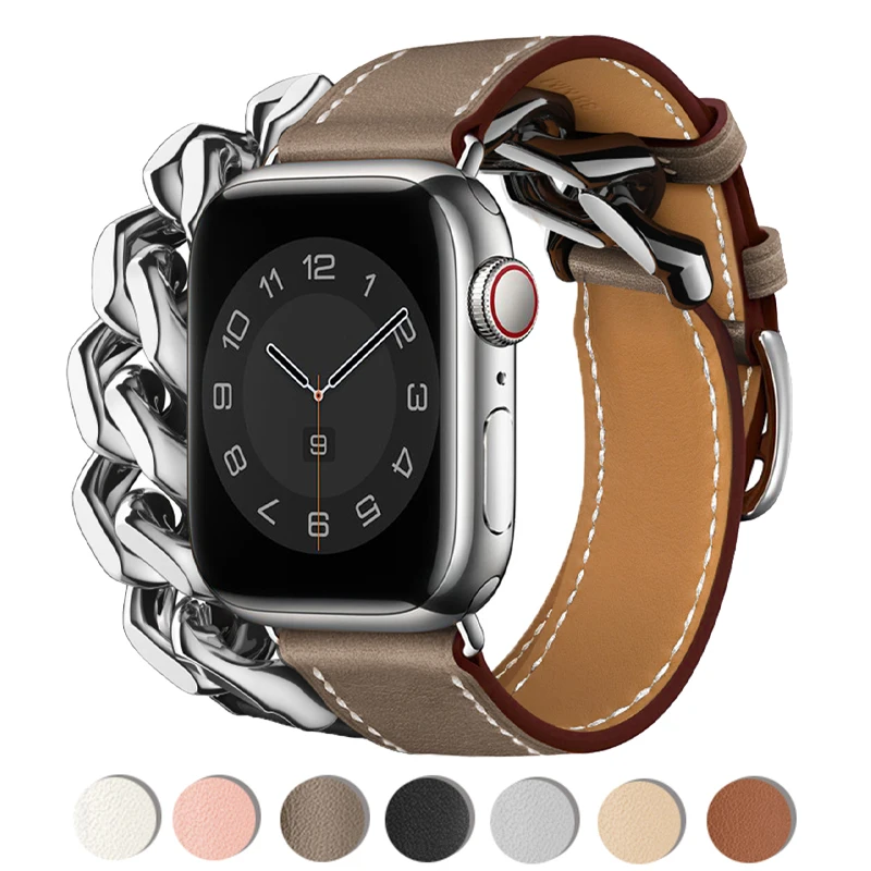 Leather Strap for Apple Watch Band Ultra 49mm 45mm 41mm 44mm 42mm 40mm Correa Bracelet IWatch Series 8 7 6 SE 5 4 3 Accessories