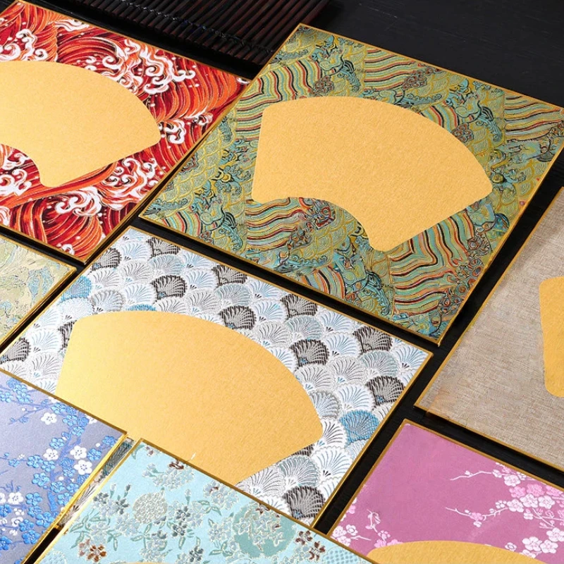 Sized Rice Paper Song Brocade Wrapped Extra Thick Brush Calligraphy Cardboard Blank Fan Surface Hard Card Gold Qian Xuan Paper