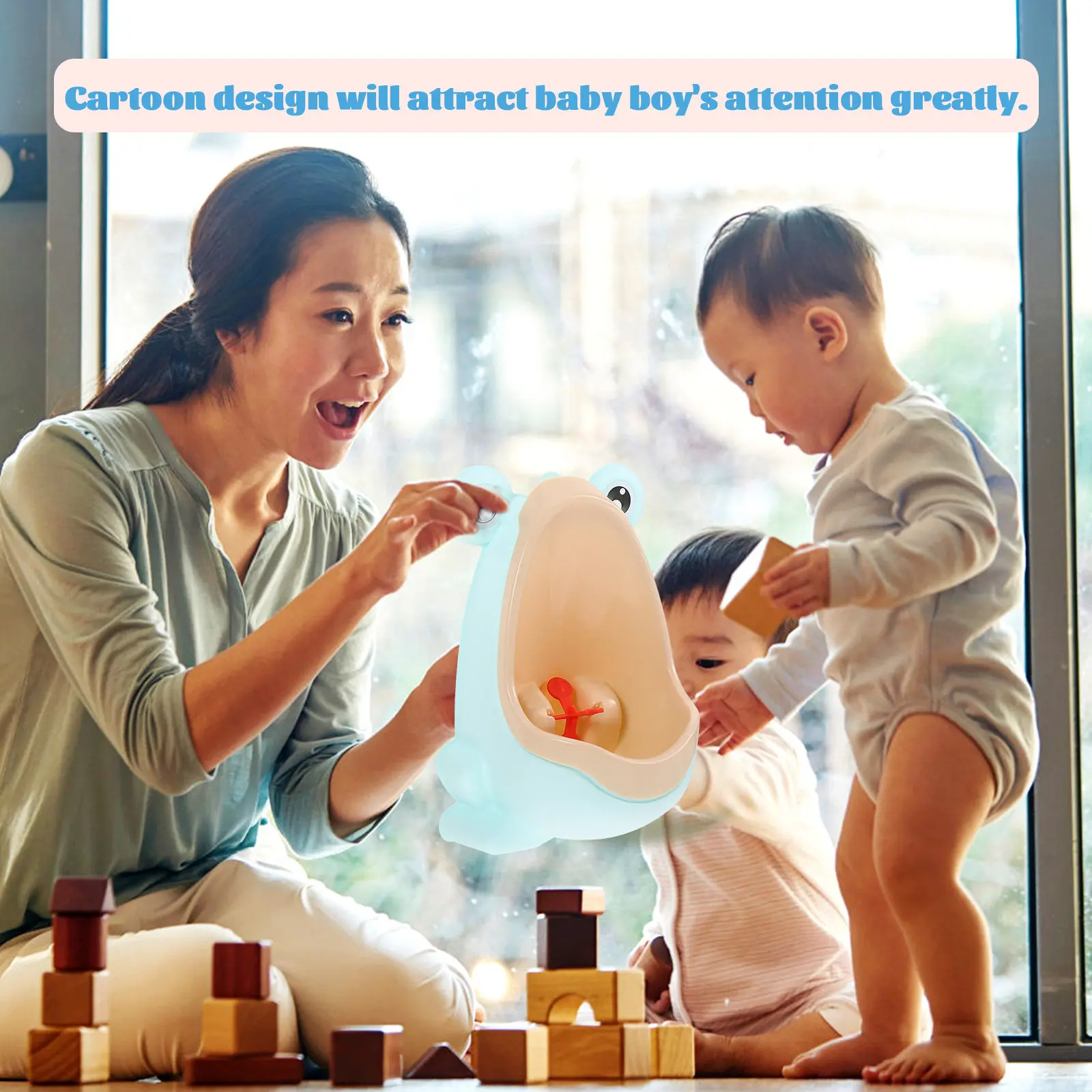

Cartoon Frog Standing Potty For Light Green Pp Material Windmill Design Suction Cup Hook Floor Use No Trace Potty