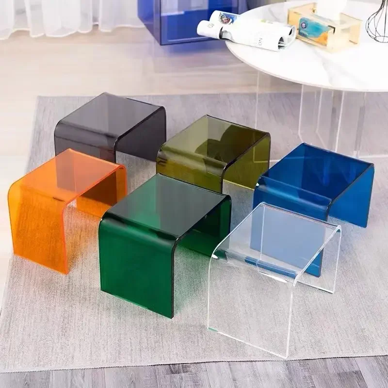 

Ins Shoe Changing Stool Acrylic Transparent Household Low Stool Plastic Ottomans Crystal Dressing Stools Makeup Chair Furniture