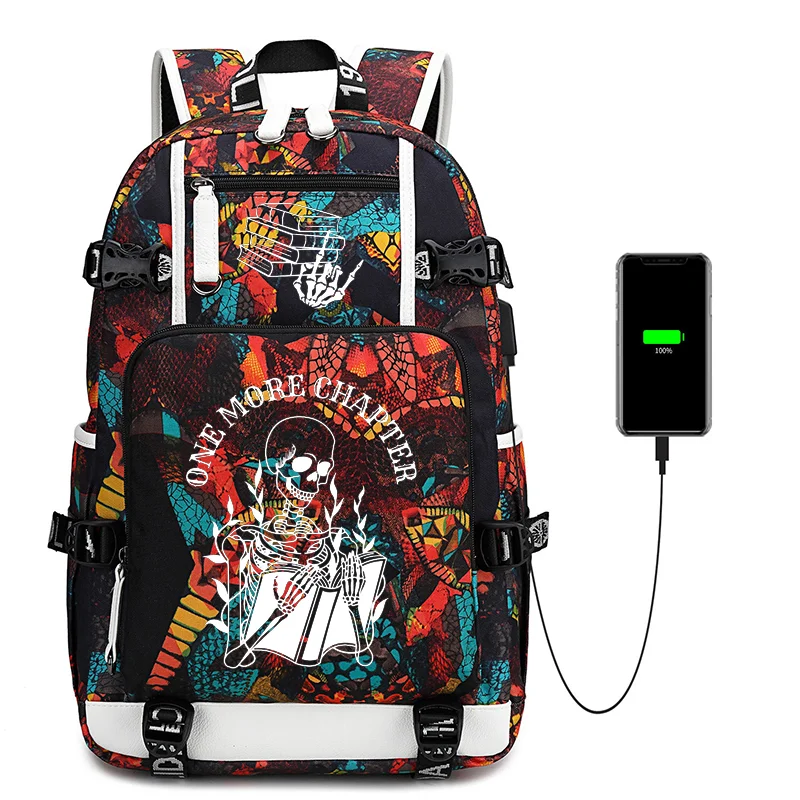 

One More Chapter Book Lover Design Boy Girls Backpack School Bags Student Teens Usb Laptop Backpack Book Skull Bookbag Mochila