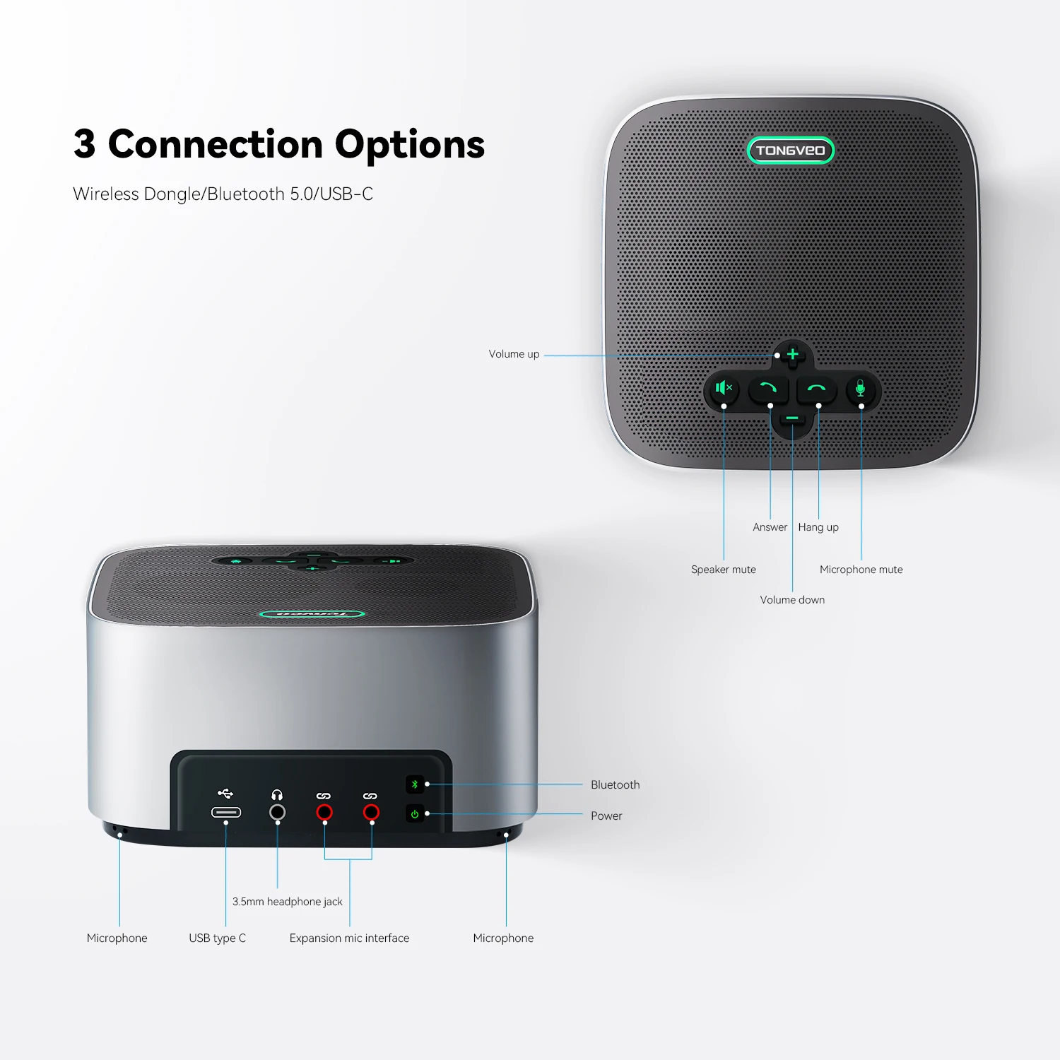 M6BEX Bluetooth wireless Conference speakerphone With Buil-in 8 Microphonrs and 2 expansion microphone for Large confernece room