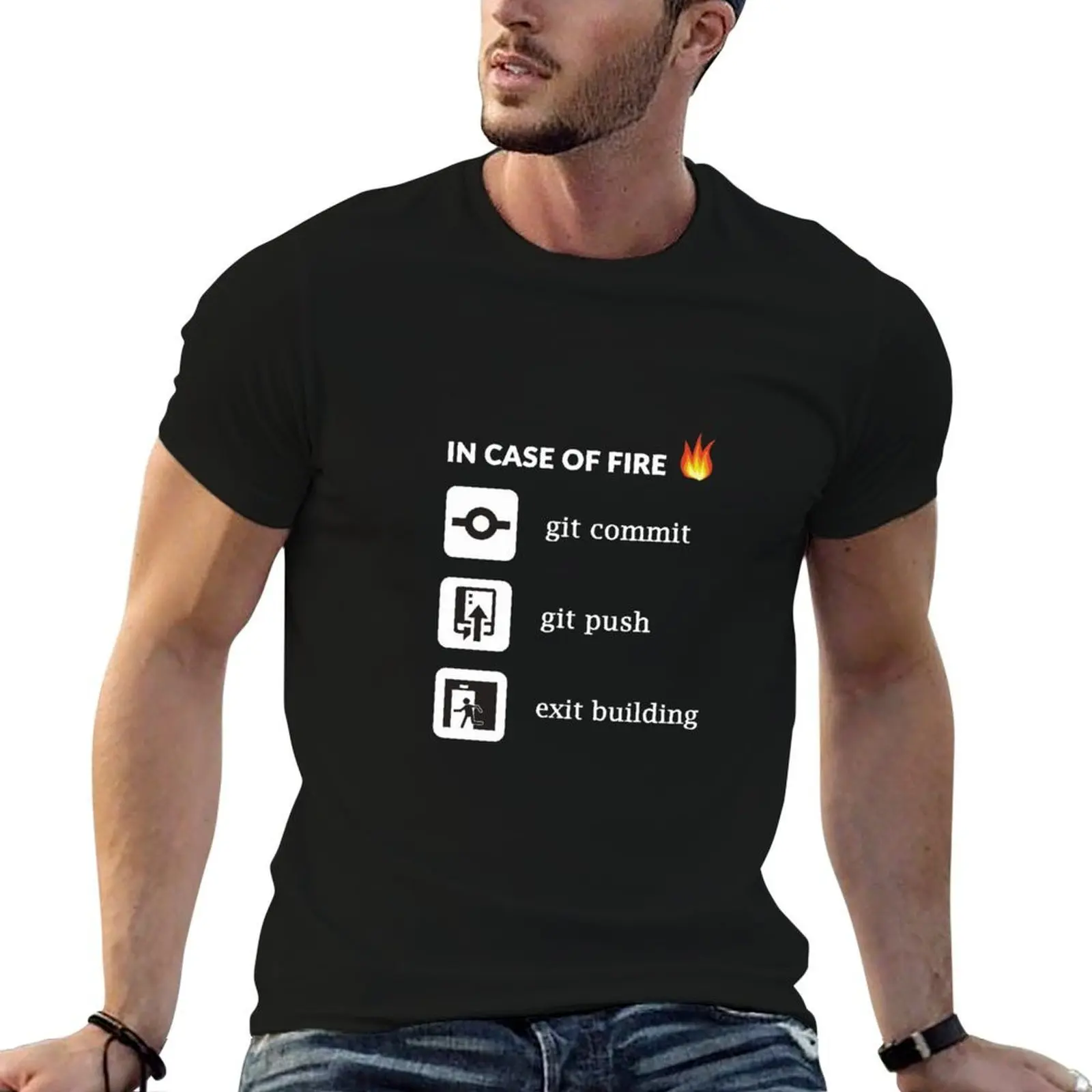 In Case Of Fire Git Commit Git Push Funny Programming Tee T-Shirt t shirts with prints mens graphic t shirts T-Shirt