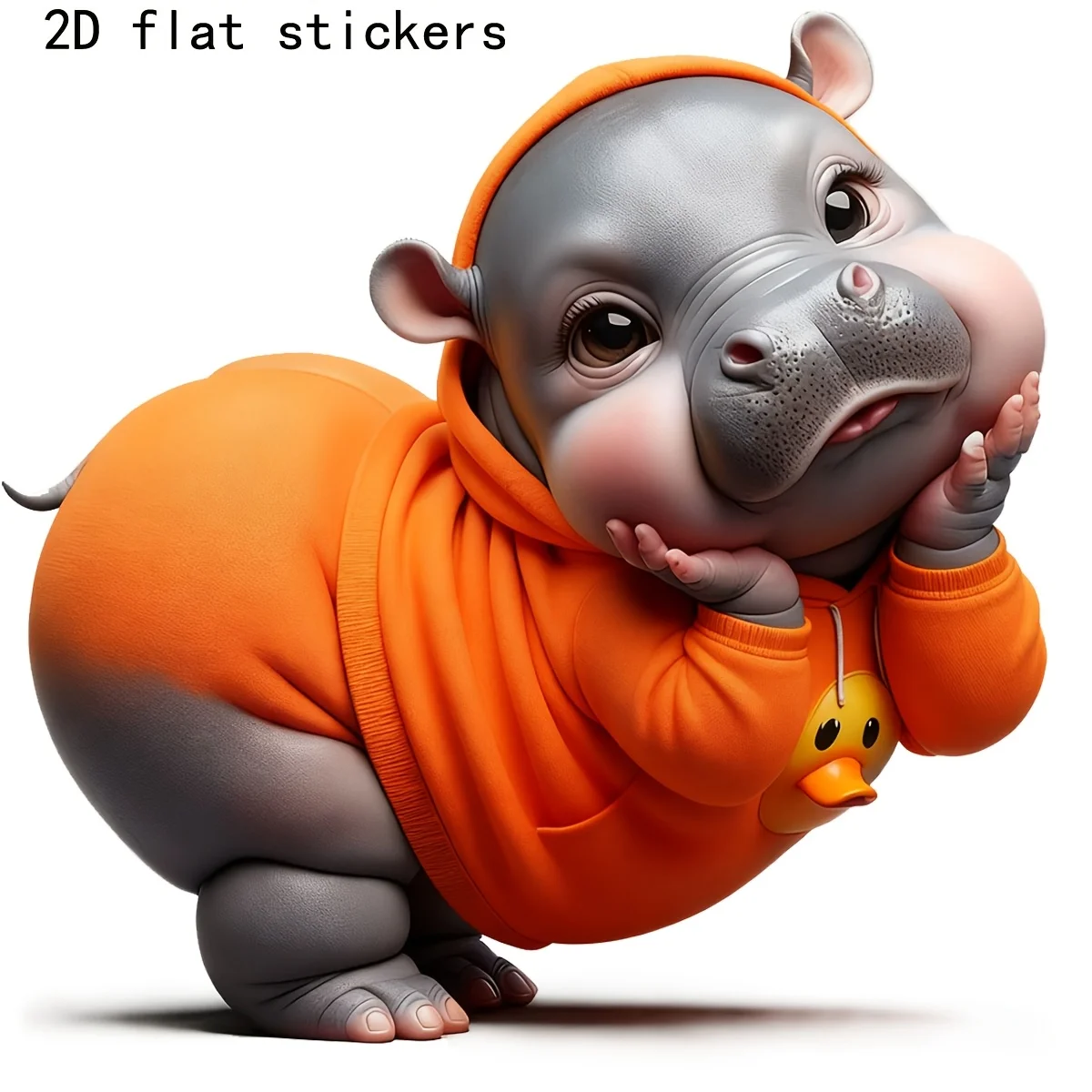 Cute Baby Hippo Orange Hoodie Vinyl Sticker Waterproof For Laptop Water Bottle Truck Motorcycle Cup Animal Decor