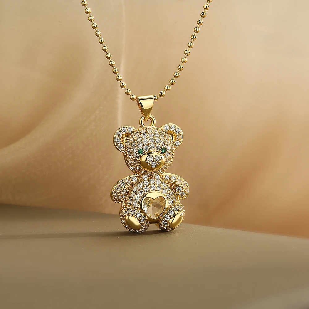 NEWBUY, gran oferta, collares con colgante de oso encantador de 2 estilos para mujer, joyería de cobre de Color dorado con incrustaciones de circonita CZ brillante