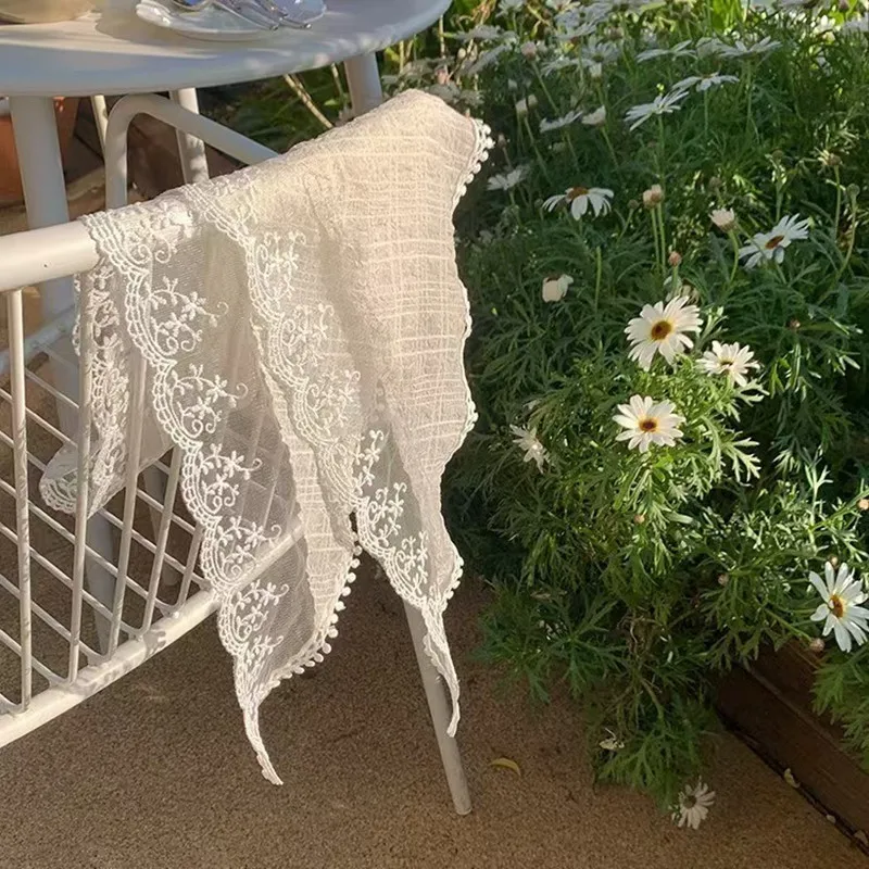 French Chic White Lace Triangle Hair Wrap