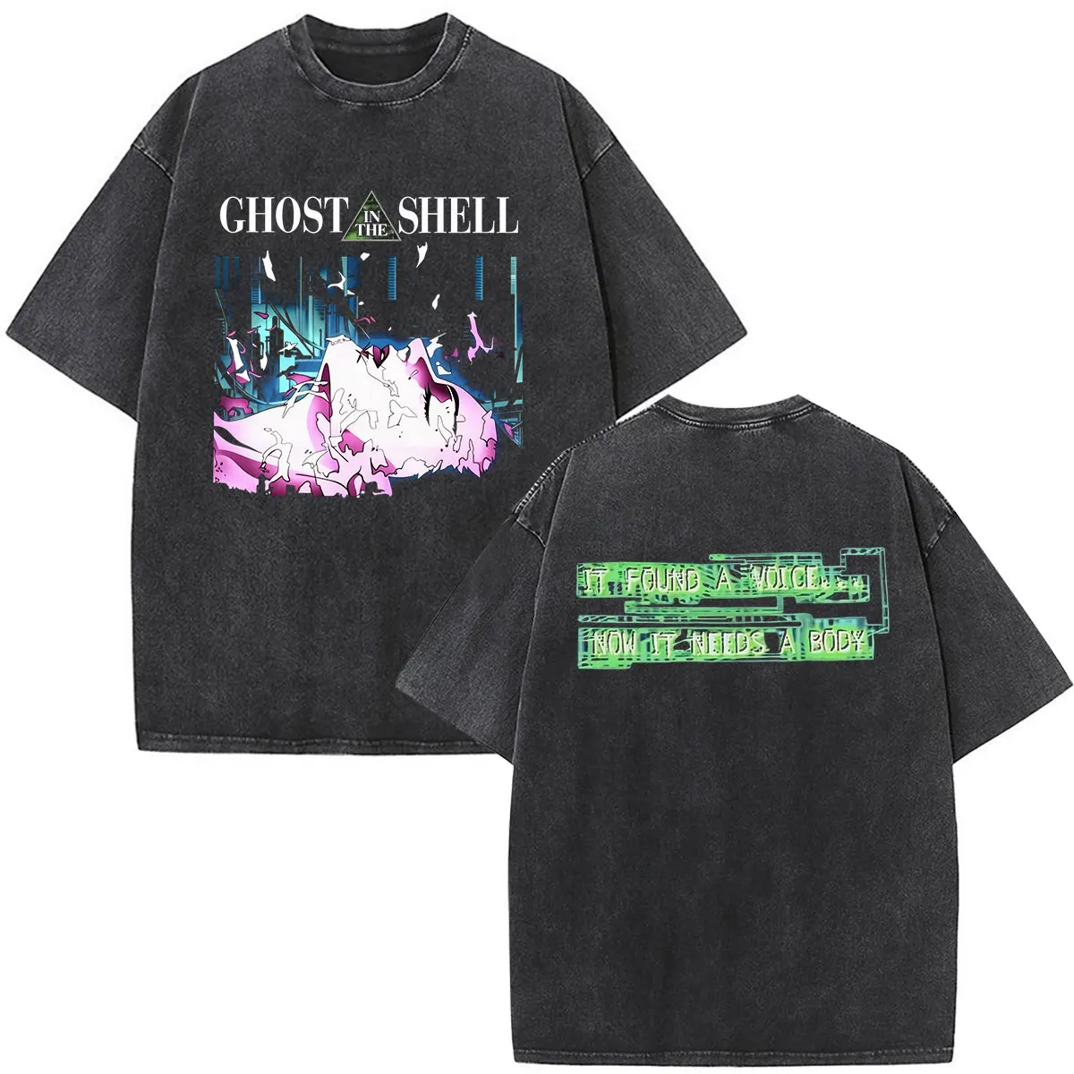 Anime Ghost in The Shell Motoko Kusanagi Vintage Washed T Shirts Men Women Clothing Fashion Punk Short Sleeve Oversized T-shirts - view 4