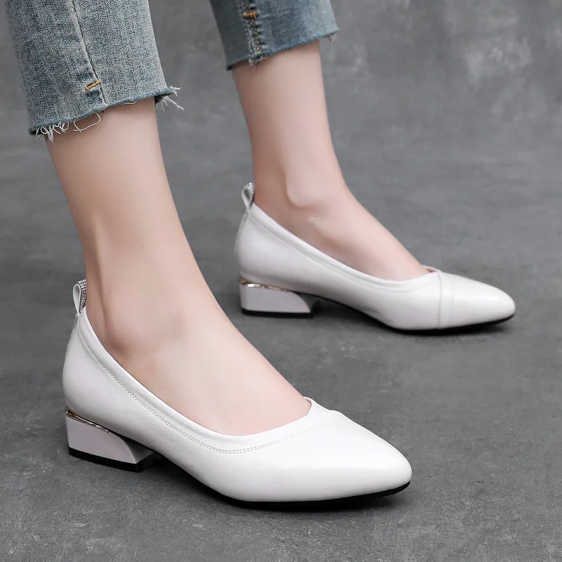 GKTINOO Genuine Leather Pumps Comfort Office Lady Shoes Female 2024 Spring Autumn Pointed Toe Low Heel Soft Women\'s Work Shoes