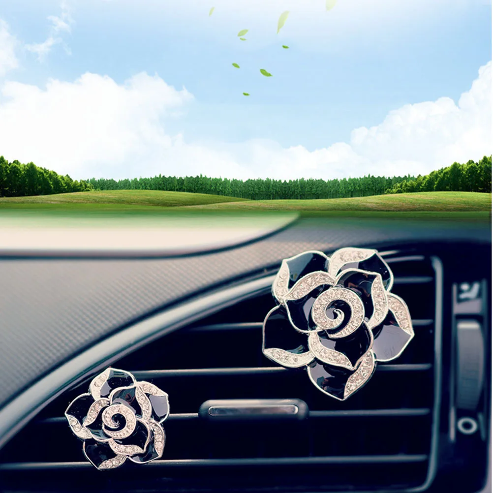 

Rhinestone Camellia Car Perfume Clip Air Vent Holder For Fragrance Balm Aroma Diffuser Auto Interior Decoration Flower Air