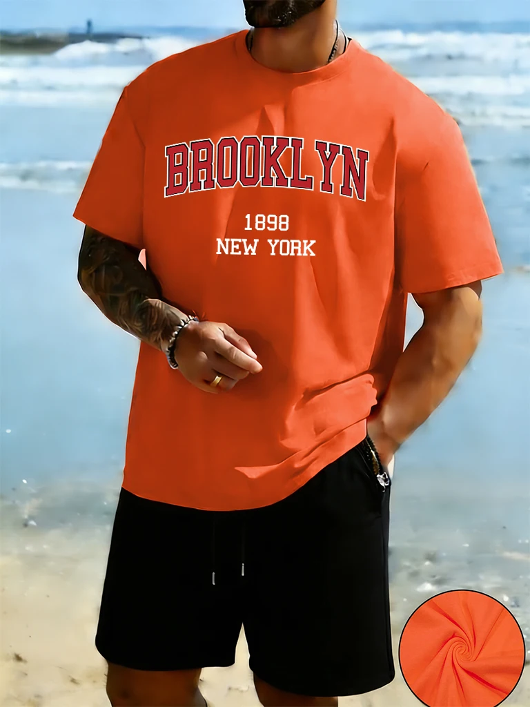 

Brooklyn New York 1898 Design Men Cotton Daily Basics Tee Shirts Soft 16 Color Short Sleeve Set Sport Summer Fitness Shorts
