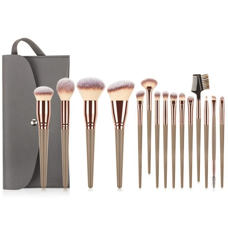 

15 pcs/set Bicolor gradient soft skin-friendly flexible durable easy and quick to apply makeup brush with Makeup bag