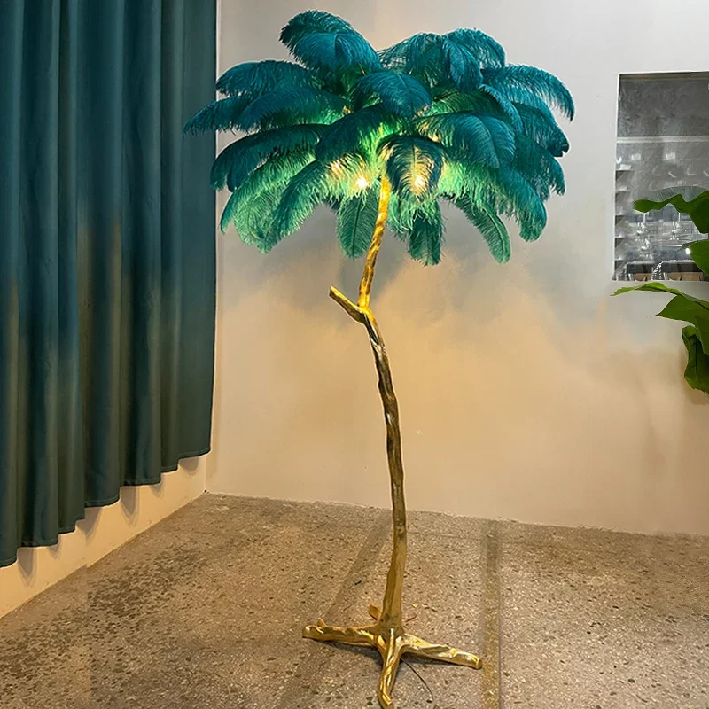 WENYUN Floor Lamp Living Room Bedroom Indoor New Fashion Ostrich Feather Deco Luminaire Gold Resin Tripot Standing Lamps