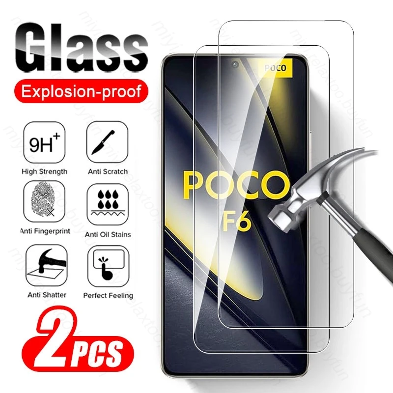 2Pcs Protective Glass For Xiaomi Pocophone F1 Poco F6 F5 F4 GT F3 F2 Pro Poko Little F 6 5 4 3 2 1 F6Pro 9H Tempered Glass Case