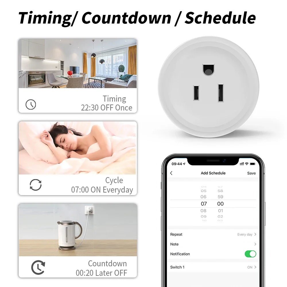 Tuya WIFI Smart Socket US Plug 16A/20A With Power Monitoring Timing Function Smart Life App Outlets Works With Alexa Google Home