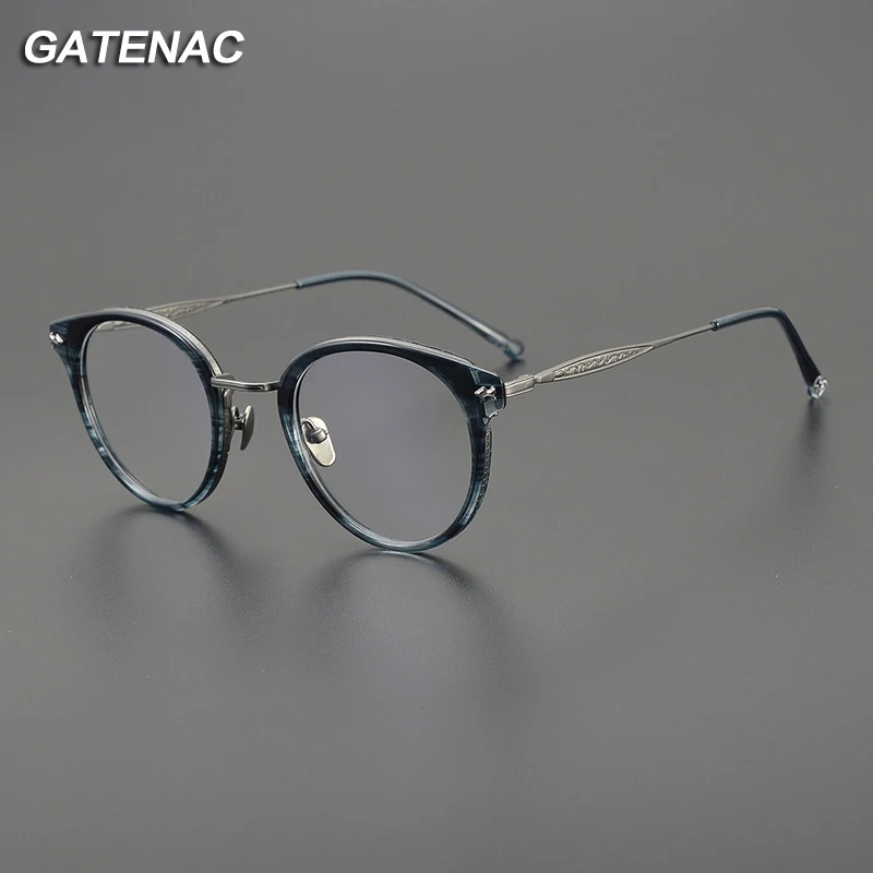 Vintage Titanium Acetate Glasses Frame Men 2023 New Round Myopia Prescription Eyeglasses Frame Women Retro Luxury Brand Eyewear