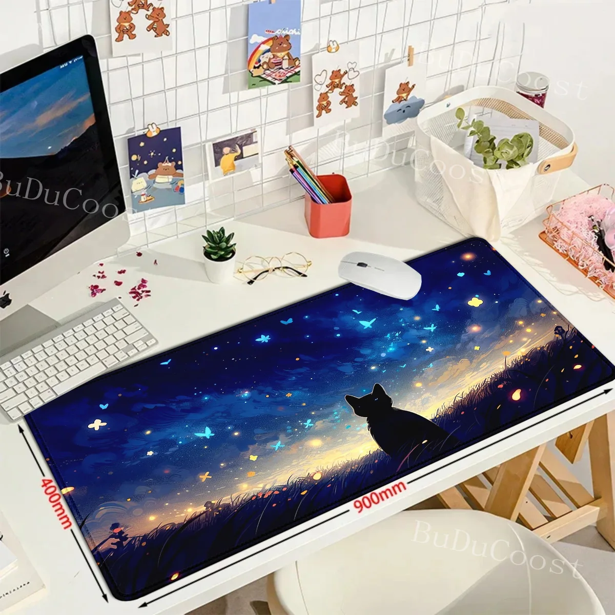 Starry sky cat large mouse pad rubber XXL Gamer mousepad Computer Gaming Accessories Home Decor Office Non Slip Soft Desk Mats