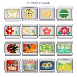 GEMOSA Colorful Plants Coconut Tree Sunflower Rose Italian Charm Link Fit 9mm Bracelets Stainless Steel DIY Making Fashion beads