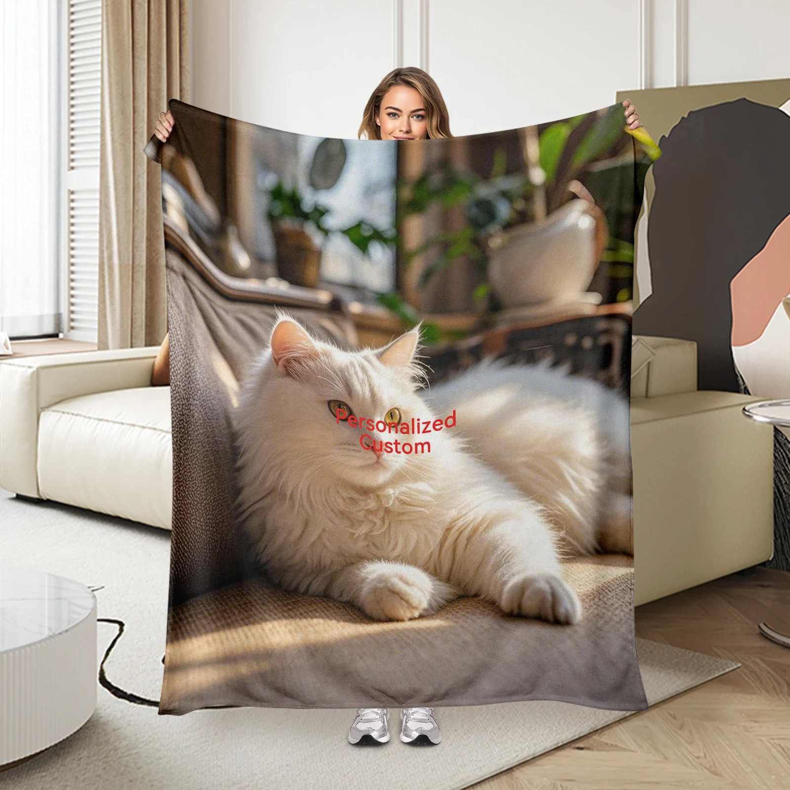 

Custom Designed Flannel Blanket For Loved Ones Featuring One Cherished Cat Photo With Personalized Touches