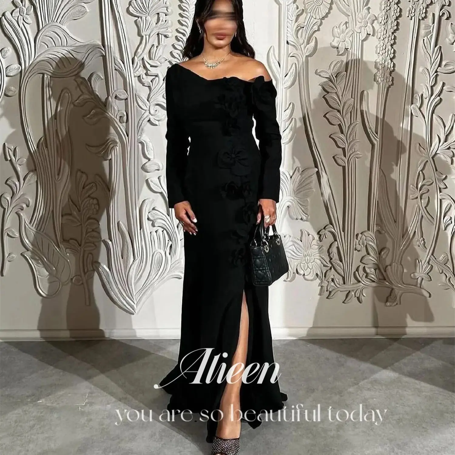 Aileen Black Customized 3D Flowers Elegant Women's Luxury Wedding Party Dress Graduation Dresses for Special Occasions Evening