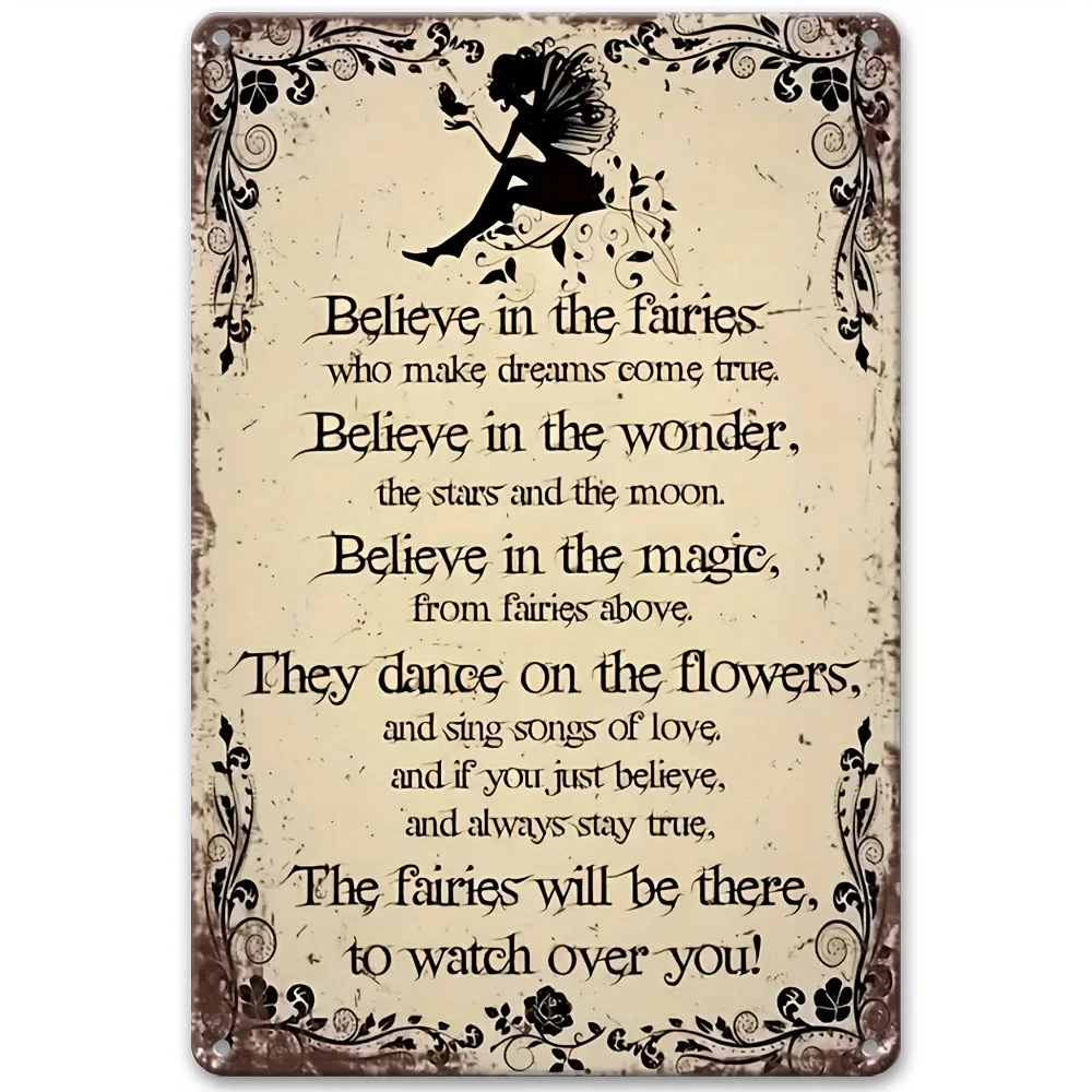 [Charmante plaque métallique] Plaque murale en métal d'inspiration vintage |   Décoration de maison charmante sur le thème des contes de fées avec un poème enchanteur, pour la chambre à coucher